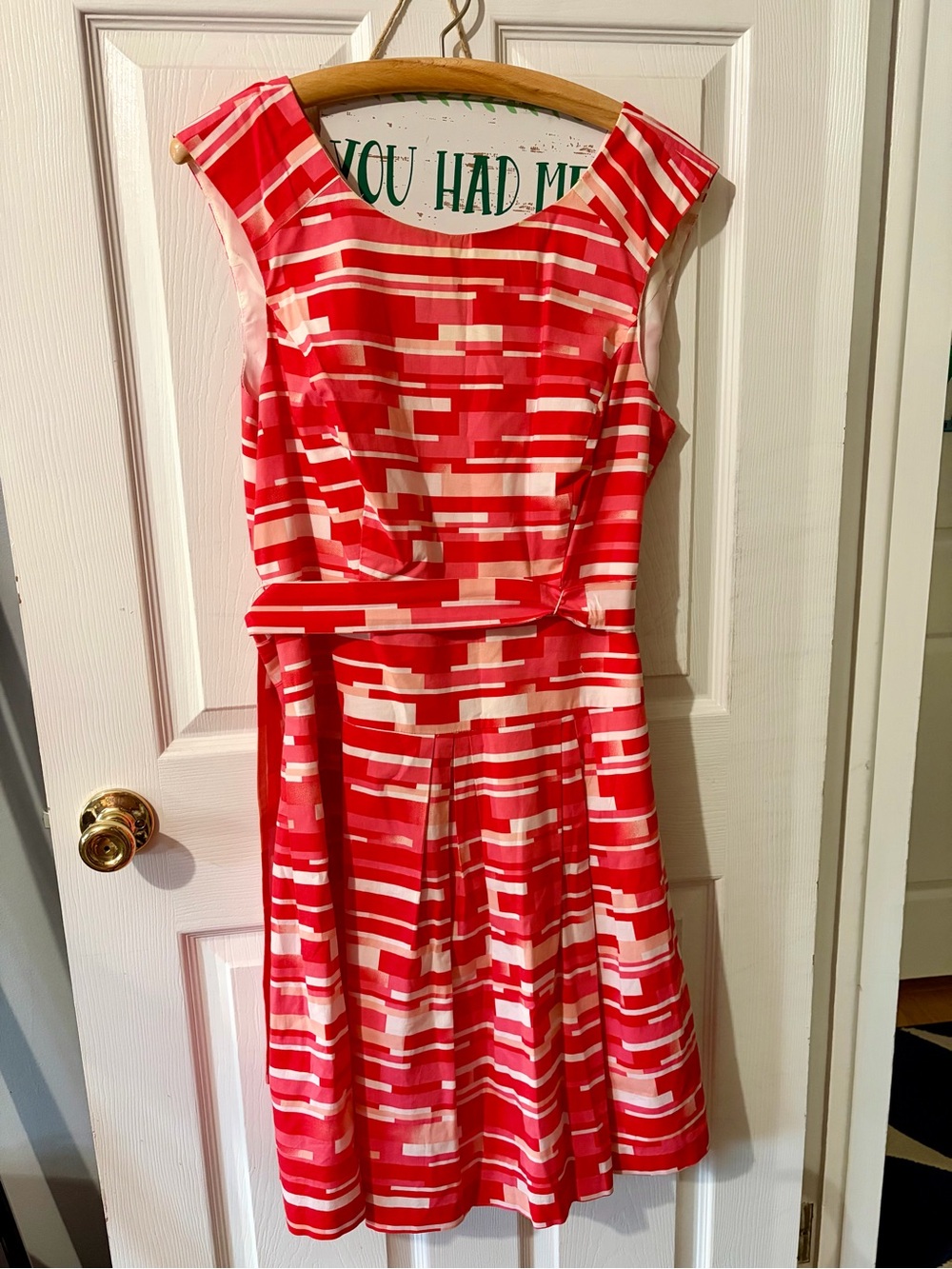 Robbie Bee Red & Cream Geometric Midi Dress